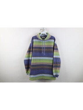 Vtg 90s Mock Neck Fleece Sweater Womens Size 1X Striped Color Block Baggy Fit